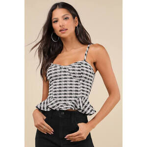 Lulus Curated Attitude Black Plaid Bustier Top - Size S